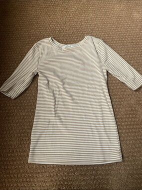 LOFT  Long Sleeve Beige and White Striped Tee
